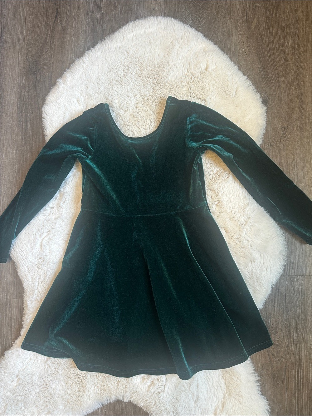 Girls' Emerald Green Velvet Long-Sleeve Dress 5T